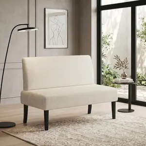 Modern Mini Armless Loveseat Sofa, Small 2-Seater Couch with Corduroy Fabric & Rubberwood Legs, Comfortable Design, Suitable for Bedroom, Living Room, Dorm & Small Spaces, Compact & Stylish Home Seating Furniture