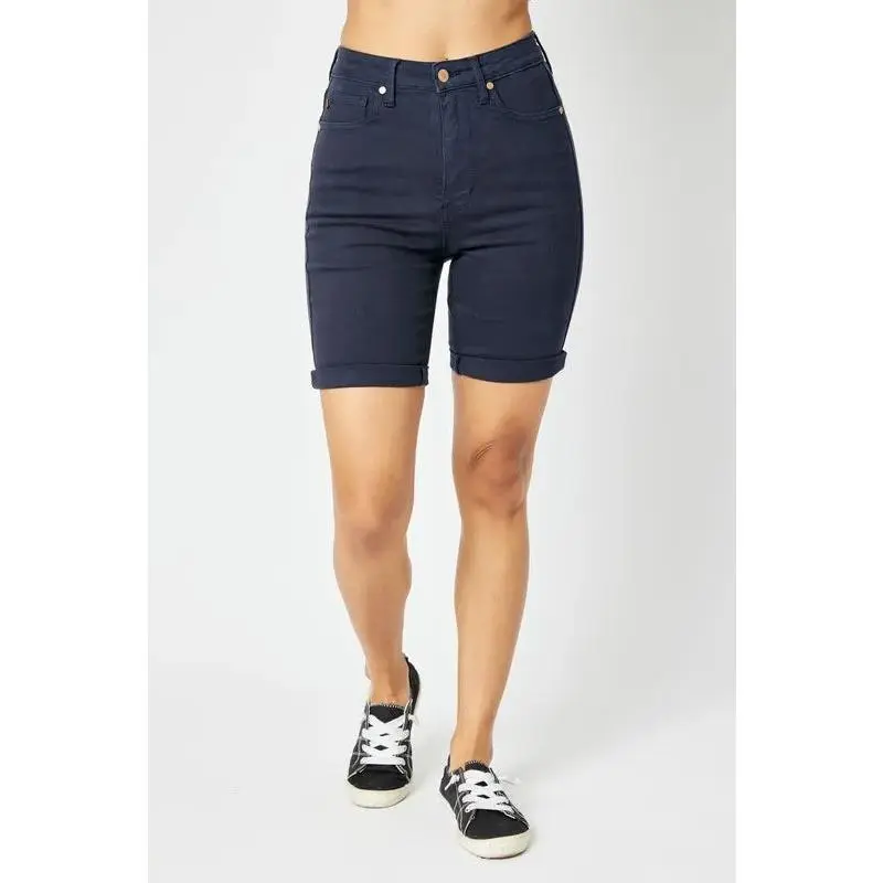 Judy Blue Full Size High Waist Tummy Control Bermuda Shorts - Exclusive, Soft, Day, Cotton, Fit, Bottom, Basic, Comfortable, Bottoms, Casual, Style, Above Knee