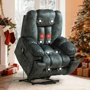 Ebello Home Large Power Lift Recliner Chair | Heat & Massage Ergonomic Chair for Elderly | Dark Green Reclining Chair w/ USB & Cup Holders