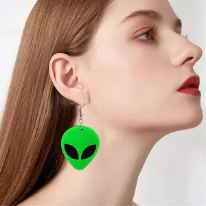 Acrylic Alien Earrings for Women Cute Funny Cartoon Green Space Head Resin Dangle Drop Statement Earrings