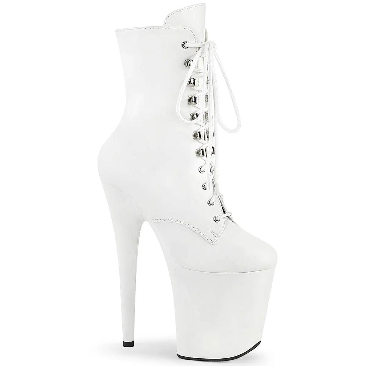 Pleaser Women's Flamingo-1020WR 8in White Vegan Leather Lace Platform Ankle Shoe - Wrapped Sole, All Seasons, Edgy Look Avant Garde Rock Style Footwear