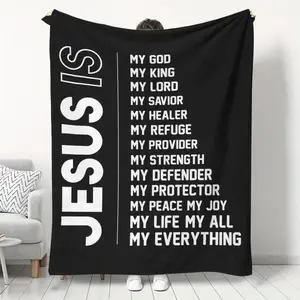Jesus Is My Everything Christian Faith Gift Soft Cozy Flannel Blanket Inspirational Religious Bible Verse Print Plush Throw Warm Fuzzy Bedroom Sofa Blanket Perfect Gift for Christian Believers Men Women for Birthday Holiday Home Decor