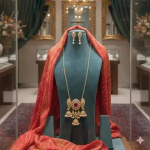 Victorian Brooch Style Kundan necklace Set with Pearl jadau Dangle + earrings