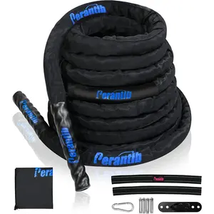 Battle Rope with Wear-Resistant Nylon Protective Sleeve ，Heavy Battle Rope for Strength Training Home Fitness Exercise Rope， Anchor Strap Kit Included