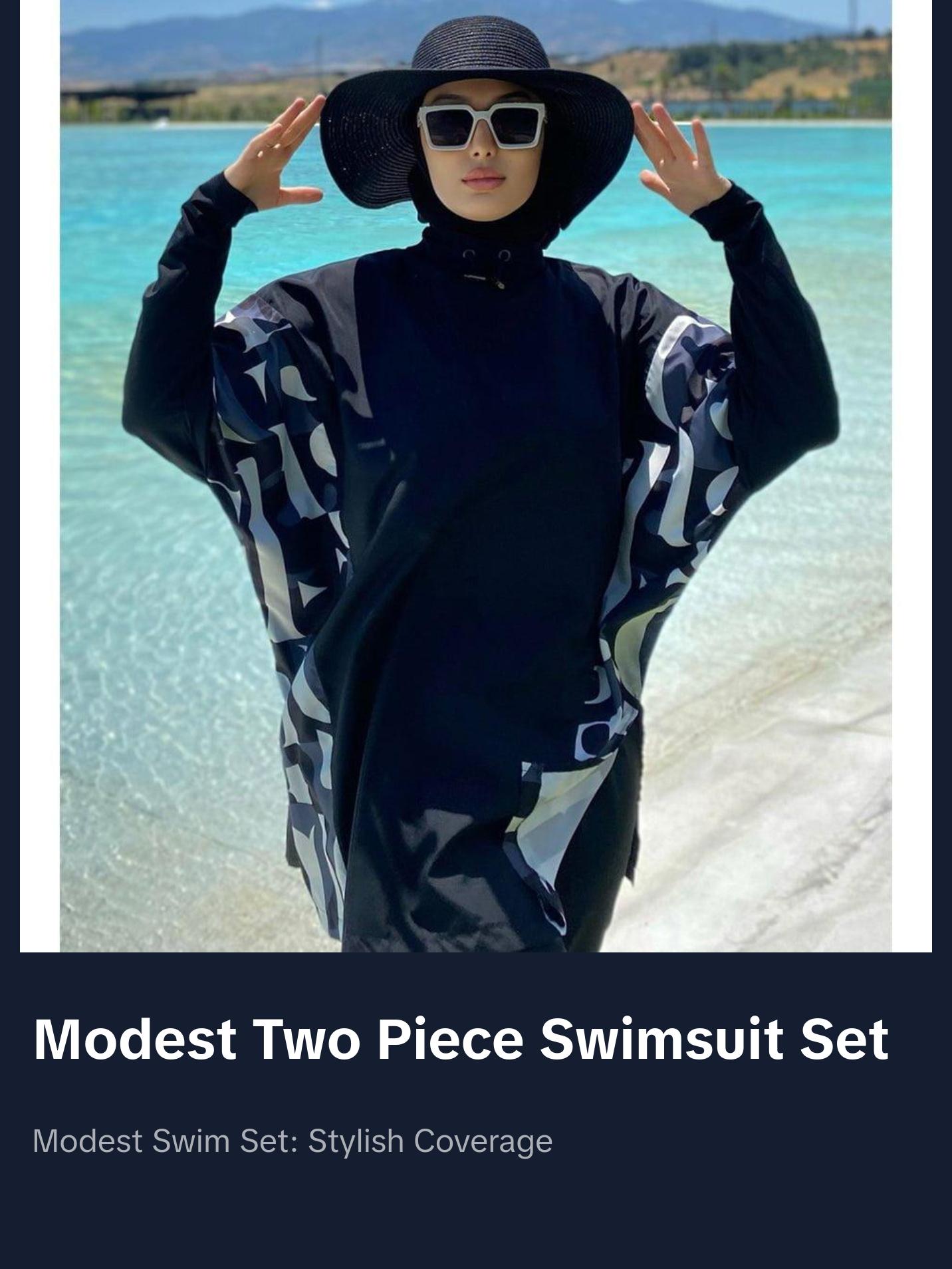 Women's Two Piece Full Coverage Modest Swimsuit - M2277 Abstract Black