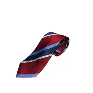 THE SUIT COMPANY Striped Silk Men’s Tie 3.25 inch (8.3 cm) * 56 inch (142.2cm), Burgundy, Silver, Navy, Blue, Golden