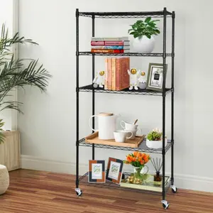 5-Tier Heavy Duty Carbon Steel Storage Organizer Rack Set - Lightweight Adjustable Rolling Cart with Wheel Casters, 308 lbs Max Capacity, ABS Shelves for Home Supplies, Plants, Shelf