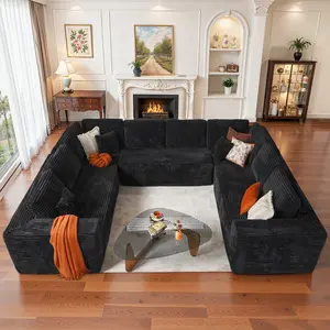 POUUIN 135" U-Shaped Boneless Modular Cloud Sectional Sofa - Large Chaise, Multiple Seats, Wide Arms, Ultra-Soft Plush Corduroy, Thick Cushions, Pet-Friendly Pre-Assembled Upholstered Couch for Relaxing Living Rooms