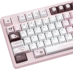 COOMICKEY MOA Profile PBT Keycaps,130 Keys Cute Style Keycap Set with Cute Icons, Dye-Sublimation, White Pink Theme for Most 60% 65% 75% 80% 100% US Layout Cherry MX Switches Mechanical Keyboard tiktokshopspringglowup