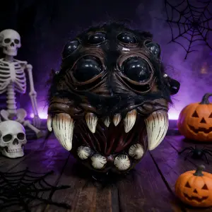 Scary Spider Latex Full Head Mask, Big Eyes Open Mouth with Teeth, Horror Monster Halloween Cosplay Costume Prop, Thriller Theme Party Helmet, Griezelig Spinnenmasker for Adult Dressed Up Adjustable Waist Mylar Graduation Balloon christmas tree spikes