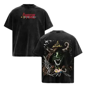 Women's Adventure Time The Lich Oversized Acid Washed Seamless Short-Sleeve Classic Round Neck Soft Heavyweight Premium Cotton Vintage Graphic Tee, Dark Fantasy Streetwear Villain Apparel, Unisex Fan Gift