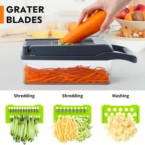14/16pcs/set Ultimate Kitchen Slicer - Multi-Functional Vegetable Cutter, Dicer, Shredder with Interchangeable Blades, Easy Cleaning, and Space-Saving Design for Effortless Meal Prep