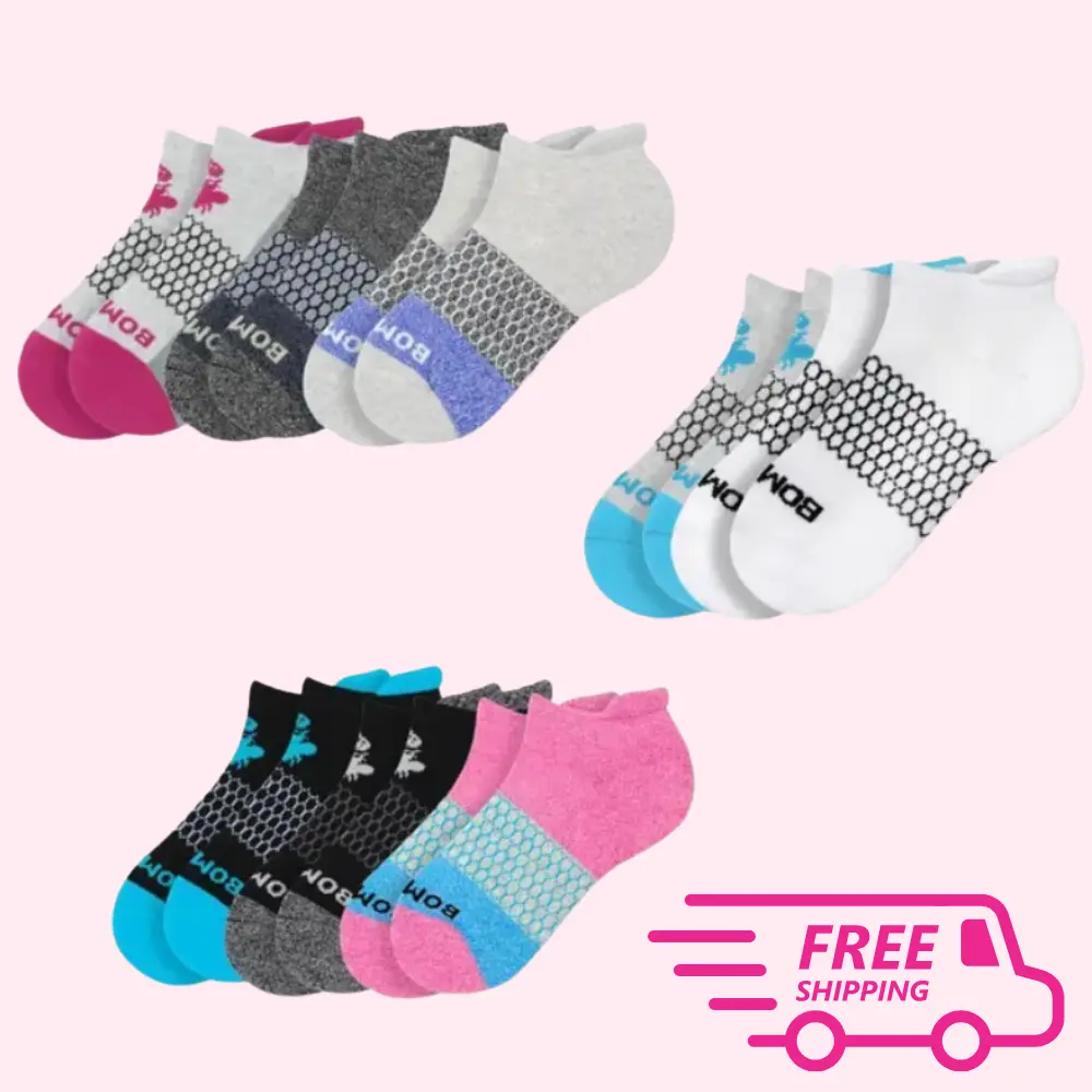 1/3/4/5 Packs BomBas Ankle Socks for Women, Men | Multi Colors Unisex Running Socks, Seamless Toe, Compression Socks | Stylish Socks Tri-Block Honeycomb Support Solid Socksr