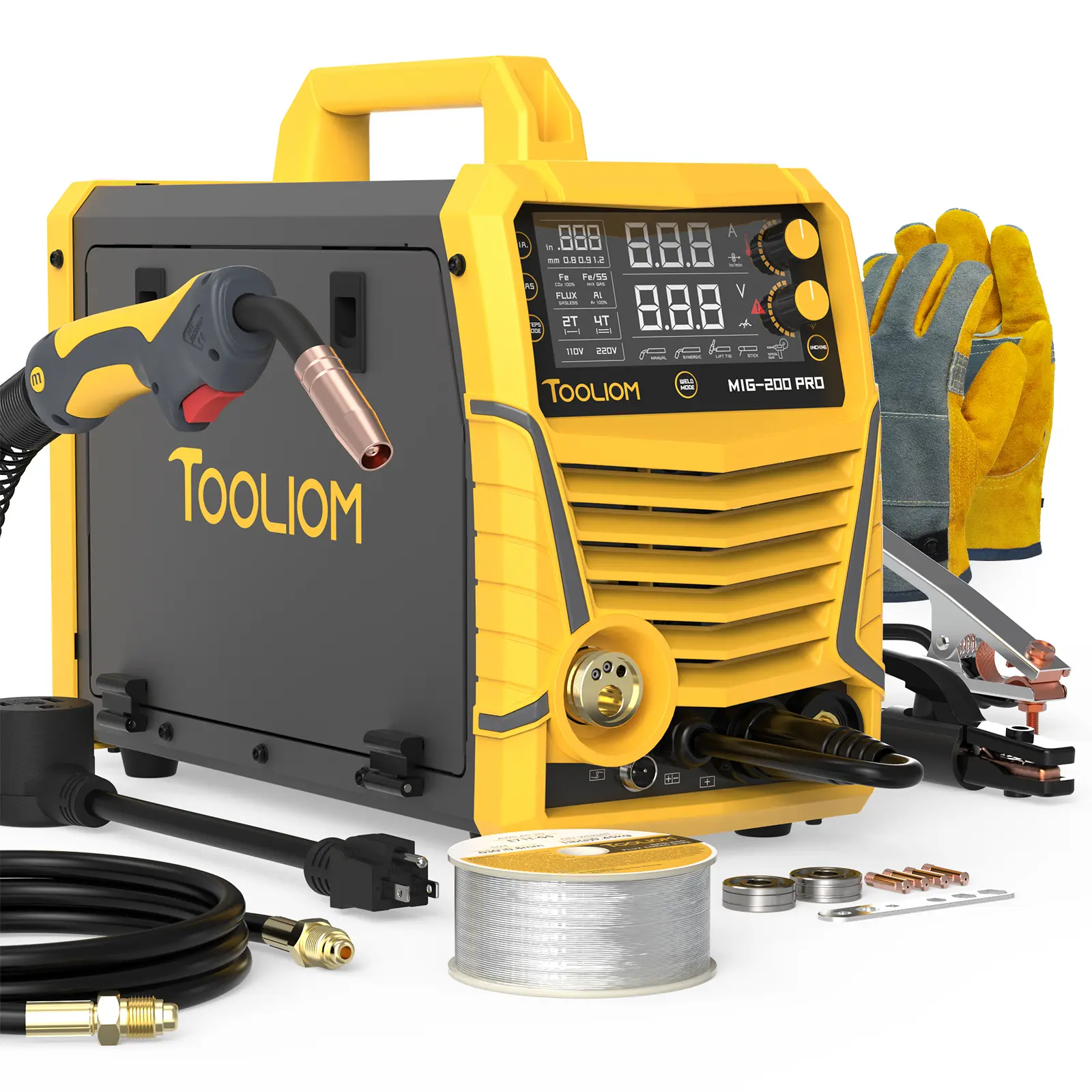 TOOLIOM 200A Aluminum MIG Welder, 5-in-1 MIG/Flux MIG/Lift TIG/Stick/Spool Gun, 110/220V Dual Voltage Multifunctional Welding Machine