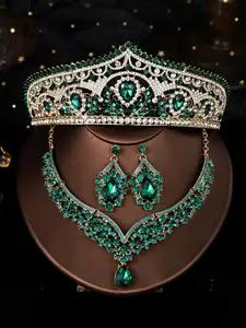 Elegant Wedding Bridal Jewelry Set, Including Crown & Necklace & Dangle Earrings, Fashion Accessories for Party, Trendy All-match & Exquisite Jewelry for Gift, Vintage Jewelry Set