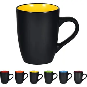 Minimalist Matte Black Coffee Mug with Vibrant Color Interior, Aesthetic 16oz Ceramic Cup, Trendy Home Office Drinkware Gift Tumbler