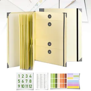 Accordion File Organizer 12 Pockets - Expanding File Folder with String Closure & Label Stickers, Letter Size Paper Document Holder for Office & Home Storage Manila