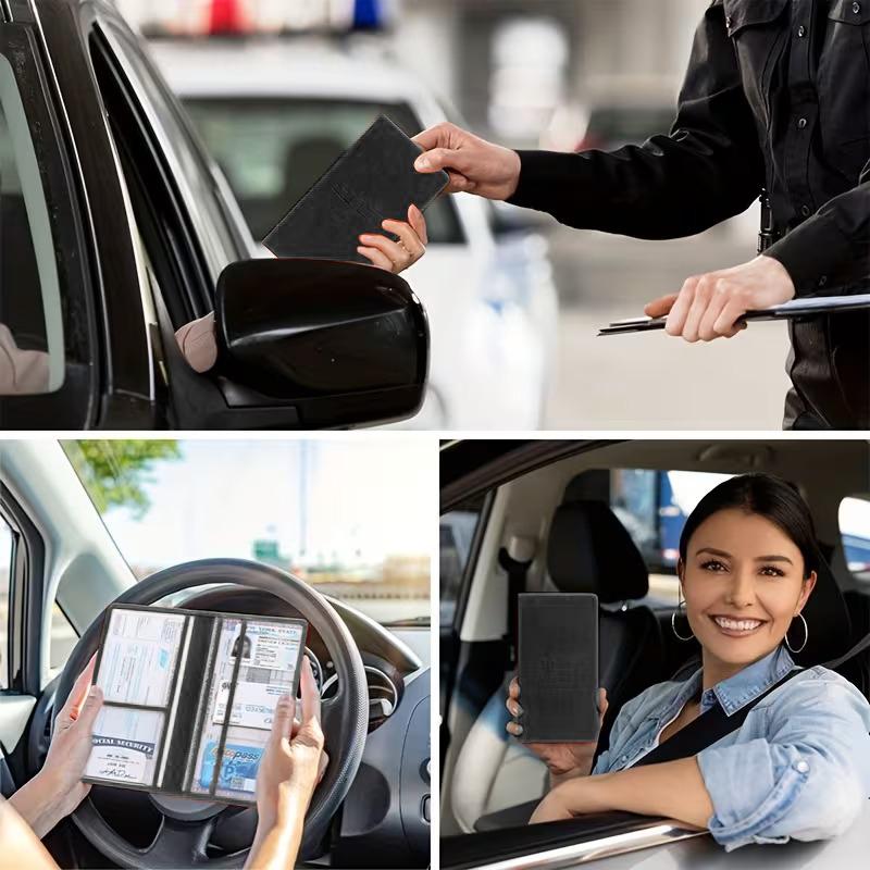 PU Leather Car Document Organizer Case – Simple Style Insurance & Registration Holder Wallet with Clear Pockets for ID and Essential Papers