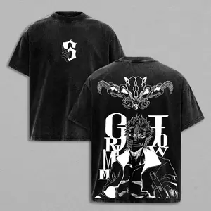 Vintage Washed Black Bleach Grimmjow Jaegerjaquez Graphic T Shirt for Men Retro Anime Inspired Casual Short Sleeve Crewneck Oversized Streetwear Top for Fans