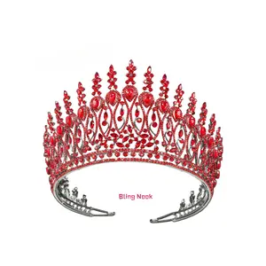 Regal Red Crystal Bridal Crown  Oversized Rhinestone Wedding Tiara for Women  Luxury Alloy-Plated Silver Headpiece  Elegant Princess Headdress for Themed Weddings  Dazzling Gift for Brides polished zirconia crown princess  3 wedding  tiara