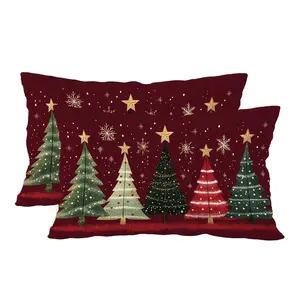 2pcs, Christmas Pillow Covers - Festive Tree & Star Design, Lumbar Pillowcases with, Ideal for Couch & Bedroom Holiday Decor, Christmas Pillow Covers for Couch, Single Sided Printing, No Pillow Core