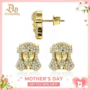 Delzzad Divine Sparkle Iced Messiah Stud Earrings Unisex Hip Hop Jesus Head Earrings Synthetic Moissanite Stud Earrings Copper Studs Moissanite Earring Jewelry Perfect Birthday Mother’s Day Christmas Valentine's Day Gift for Men Women Wedding Set