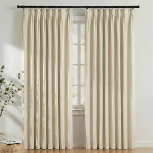 50 Inches Wide Blackout Pinch Pleated Curtains Rings Hooks 2 Panels for Living Room Pinch Pleat Curtains 84 Inches Long for Dining Bedroom Office Beige