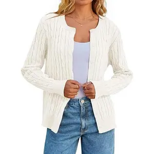 MEROKEETY Women’s Fall 2025 Cable Knit Cardigan – Soft Long Sleeve Open Front Button Down Sweater, Casual Cozy Layering Knitwear for Everyday Outfits