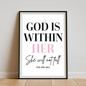 God Is Within Her She Will Not Fall Bible Quote, Bible Affirmation, Faith And Hope Poster, Bedroom Wall Art
