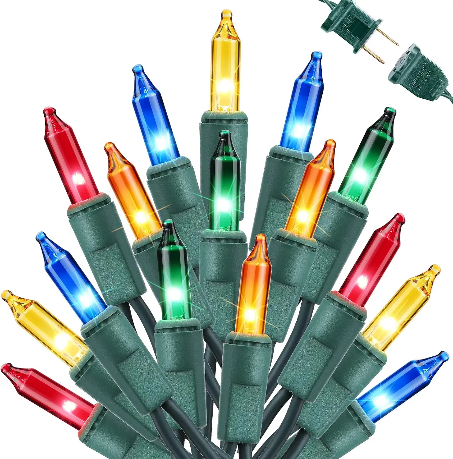 Multicolor Christmas Lights, 25ft 100 Count Incandescent Christmas String Lights, UL Certified Connectable Green Wire Xmas Lights for Tree, Holiday, Party, New Year, Indoor Xmas Decorations