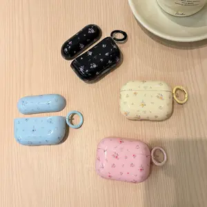 French Beautiful Cute Four-Color Black Blue Yellow Pink Floral Prints Earphone Case Suitable for AirPods Pro3 1 2 3 4 Pro2 Pro