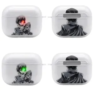 Lelouch Lamperouge Anime AirPods Case with Keychain, Frosted PC Protective Cover for AirPods Pro, Code Geass Manga Earbuds Case Gift for Him Her