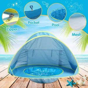 Baby Beach Tent with Pool, Pop Up Sun Shelter UPF 50+ UV Protection for Infant Toddlers, Portable Shade Tent with Carry Bag for Beach Outdoor Travel