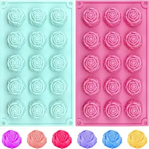 1PC Flower Molds Silicone, 15-Cavities Small Rose Flower Silicone Molds, Reusable Chocolate Mold, Non-Stick Rose Shape Valentine's Day Mold for Jelly Mini Soap Cake Mousse Ice Cream Tray Baking Molds