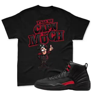 AJ 12 Bloodline Black Varsity Red Match Shirt, CAP'N MUCH Graphic Tee, 90s HipHop Tee, Unisex T-Shirt, Cozy Gift