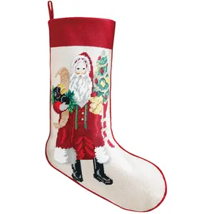 Santa & Black Puppy Embroidered Stocking