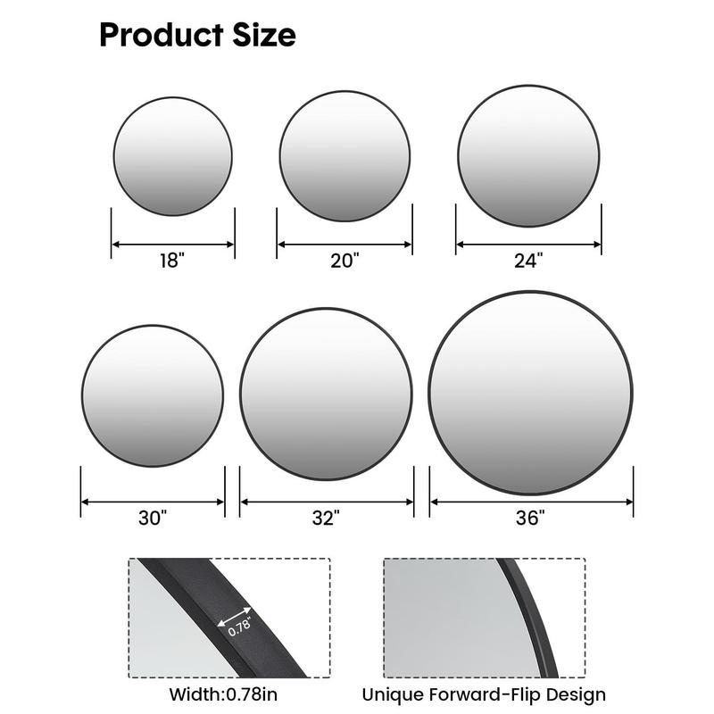 GARVEE Round Mirror, 24 Inch Circle Mirror, Black Metal Framed Mirrors for Wall, Round Mirrors for Wall Decor, Bathroom Mirrors for Over Sink, Black Round Mirror for Entryway, Living Room, Easy to Install