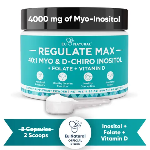 Eu Natural Regulate MAX – Myo Inositol & D-Chiro Inositol Powder - Hormonal Balance & Cycle Nutritional Support (with Vitamin D + Folate boost)