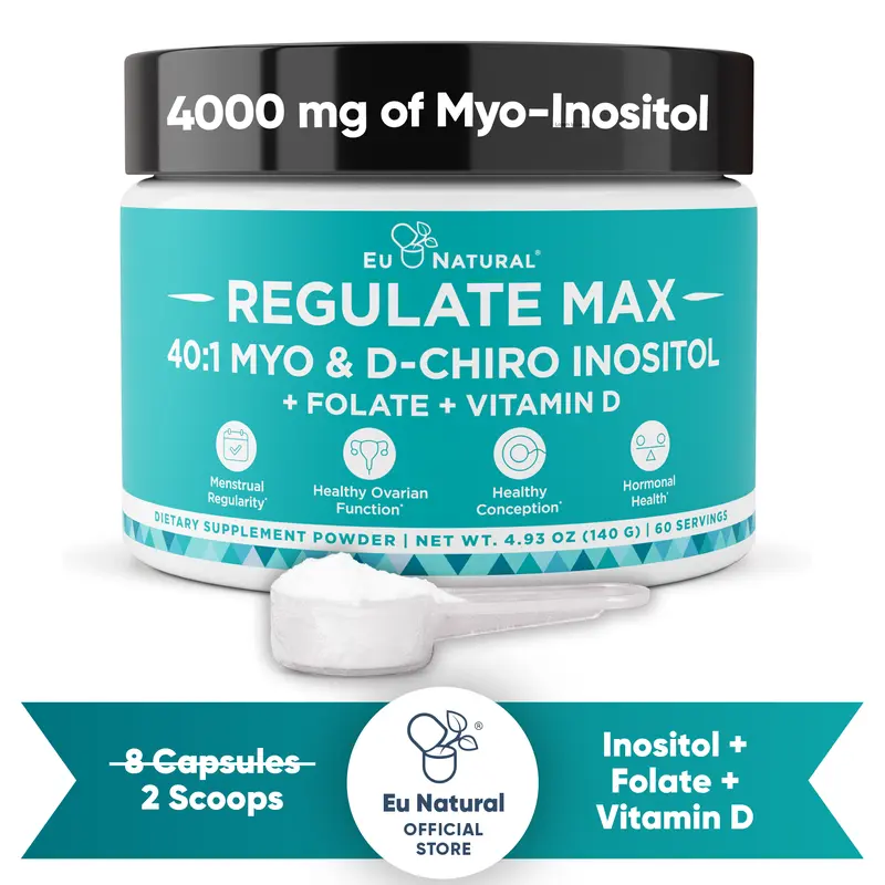 Eu Natural Regulate MAX – Myo Inositol & D-Chiro Inositol Powder - Hormonal Balance & Cycle Nutritional Support (with Vitamin D + Folate boost)