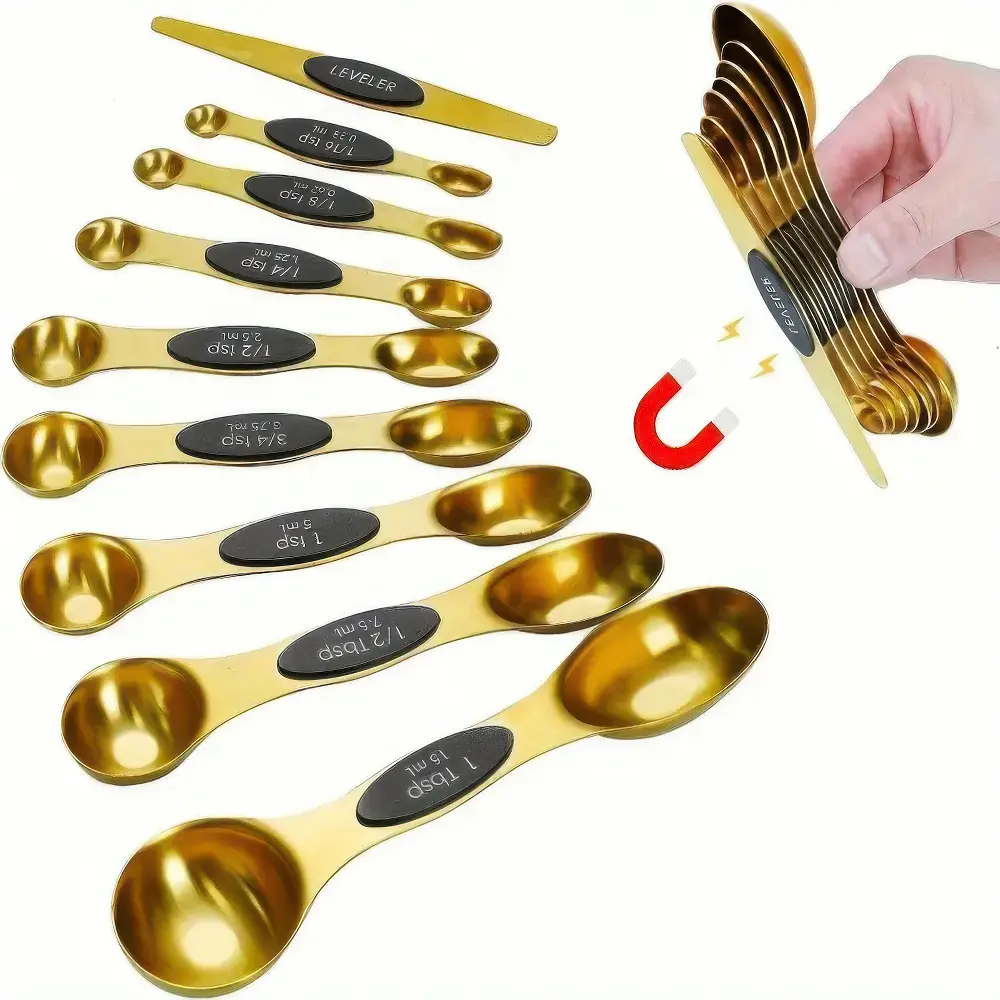 Magnetic Measuring Spoons Set Stainless Steel with Leveler Stackable Metal Tablespoon Measure Spoon for Baking Measuring Cups and Spoon Set Kitchen Gadgets Apartment Essentials Fits in Spice Jars with Magnets