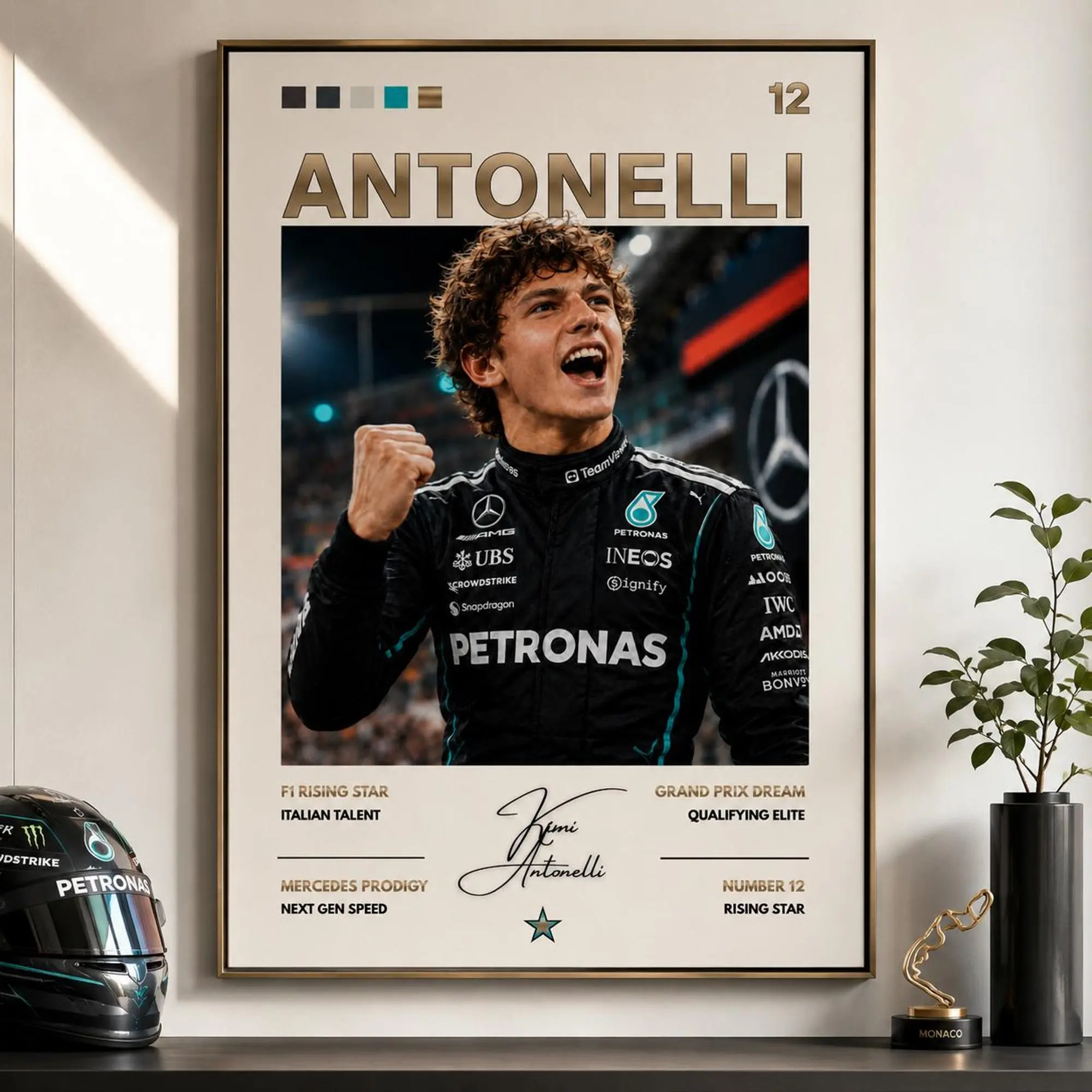 Kimi Antonelli Mercedes Poster, Wall Art ( Unframed - Print Only )
