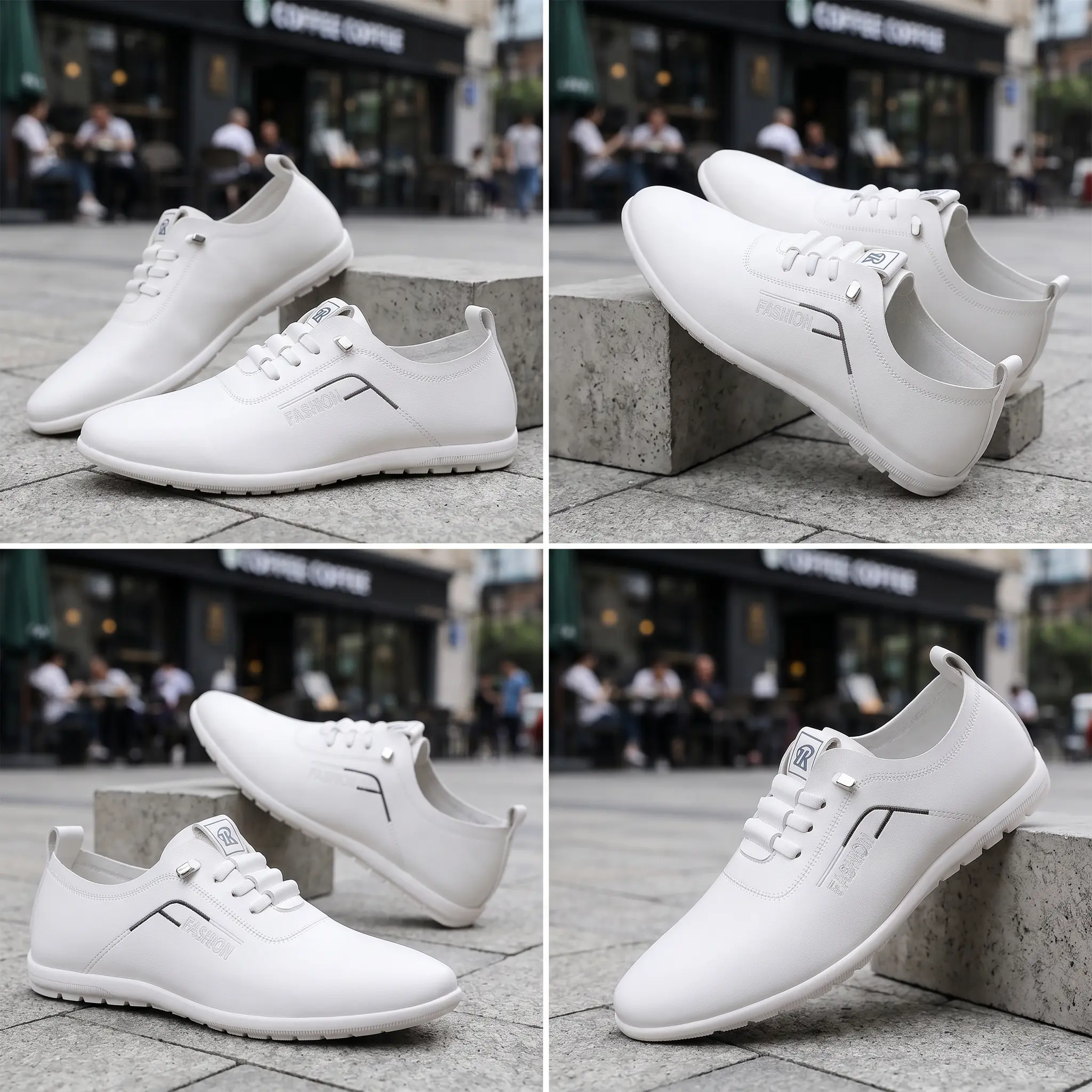 Men’s PU Leather Low-Top Ankle Slip-On Dress Shoes - Lightweight, Breathable, Soft Non-Slip Sole, Comfortable for Business Office Daily Wear, All-Seasons Black White Shoes