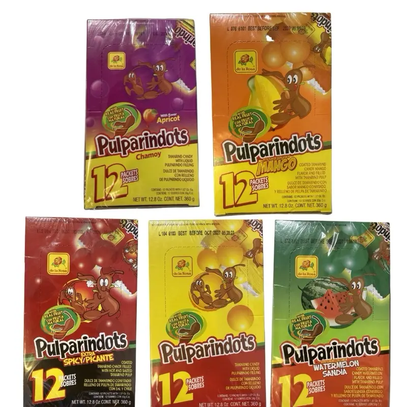 Pulparindots Coated Tamarindo Candies - 12-Piece Tangy Chewy Snack - Sweet Flavors: Watermelon, Mango, Tamarindo - Extra Spicy Sauce-Coated