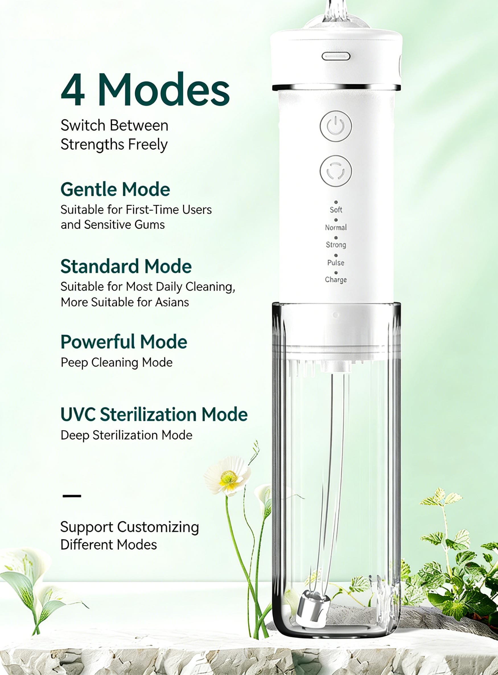 Wireless Water Flosser — Rechargeable Oral Irrigator | 5-Mode Wireless Oral Irrigator | Portable Design | Includes 4 Nozzles and a Removable Water Tank | Ideal for braces wearers those with sensitive teeth  and on-the-go use