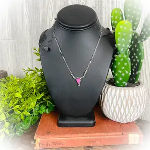 Western Steer Head Necklace - Hot Pink