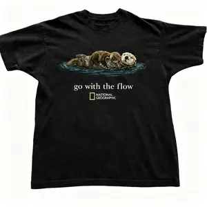 Unisex Otter Graphic T-Shirt, Vintage "Go With The Flow" Style, Comfortable Short Sleeve Cotton Apparel for Animal Lovers