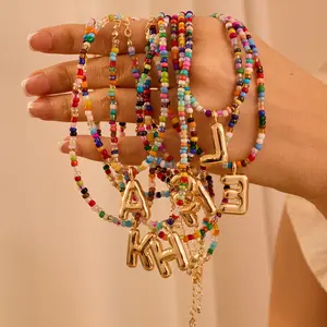 VRIUA Colorful Initial Necklaces for Women Bubble Letter Necklace Dainty Cute Beach Boho Necklace Trendy Jewelry Choker Necklace for Father's Day Gift