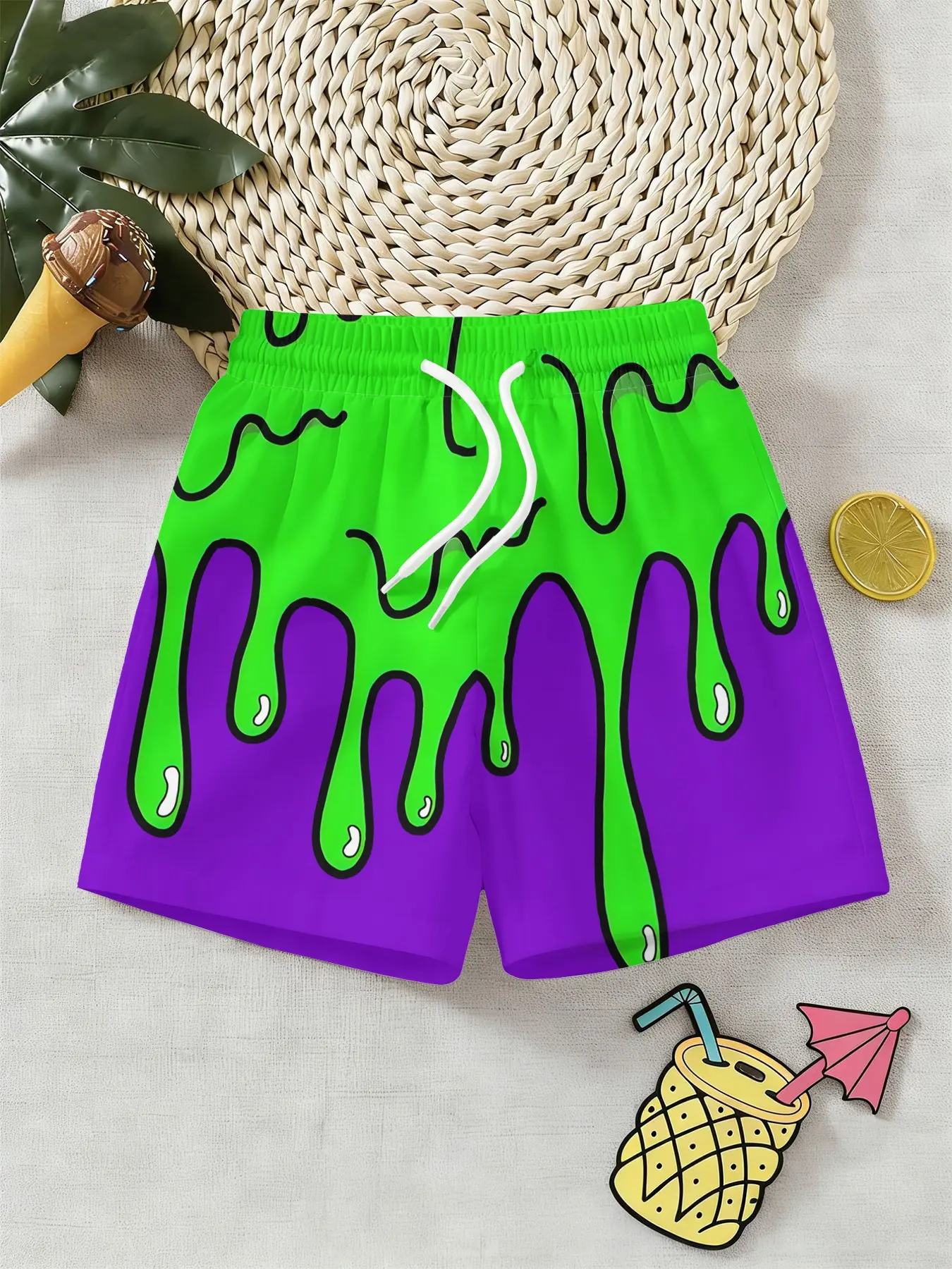 Boys Colorblock 3D Print Melt Shorts, Summer Fashion Outdoor Sports Beach Pants, Breathable Comfortable Kids' Pants, Casual Shorts, Summer Style Shorts, Breathable Printed Shorts, Breathable Comfy Shorts
