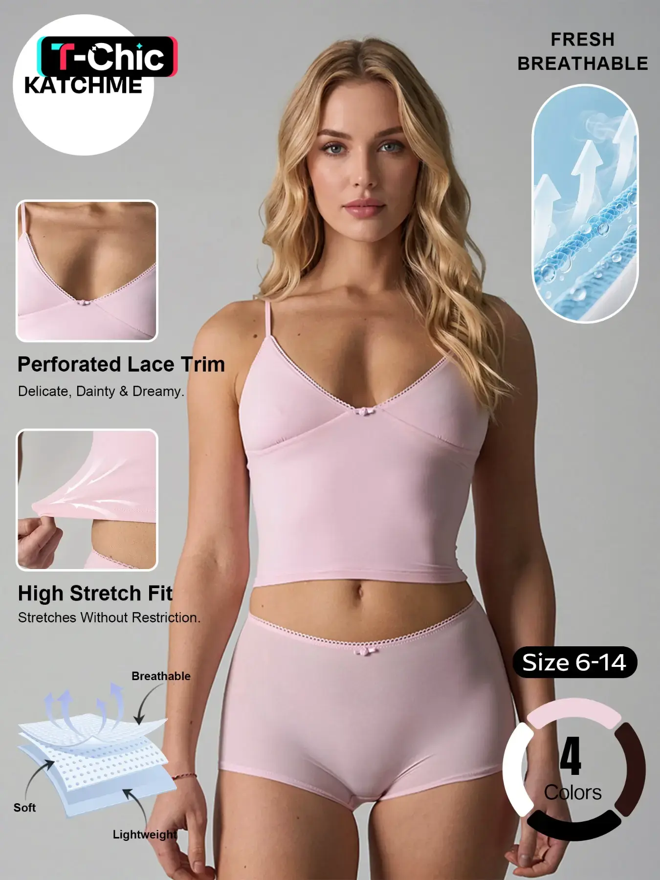 Women's Solid Color Minimalist Adjustable Thin Strap Perforated Trim Camisole & Shorts Co-ord, Set Outfit, Summer Breathable Sweat-Wicking Two Piece Sets