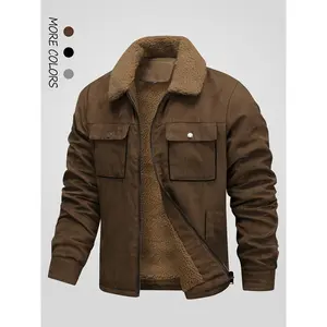 2025[Winter Warmth Fleece Bomber Jacket] Men's Winter Fleece-Lined Bomber Jacket - Casual Outdoor Warmth with Zip Closure, Polyester, Solid Color